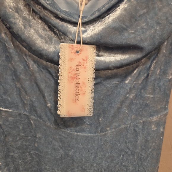 Blue Silver Velvet Sheath Maxi Dress with Puff Cap Sleeves - Picture 8 of 8